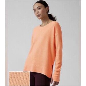 ATHLETA Coaster Luxe Waffle Sweatshirt XS Peach Orange SP22 Thumbholes Soft EUC